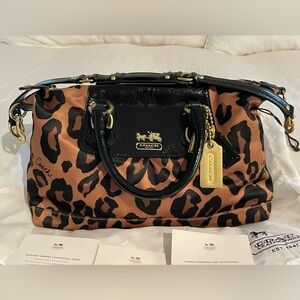 Coach Leopard Print Hobo and Satchel Bag - Black and Tan